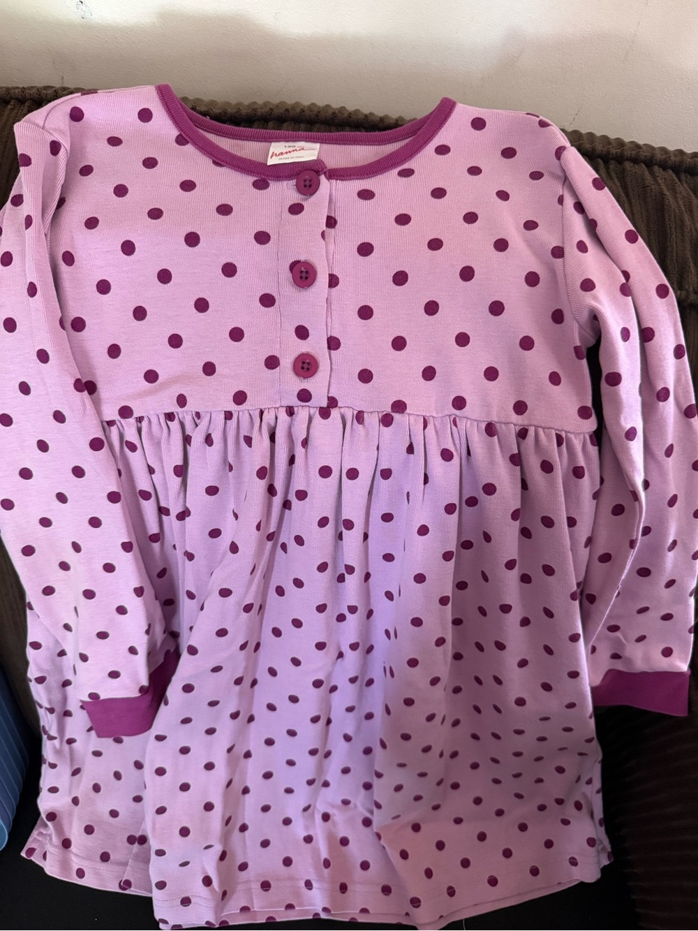Hannah Lilac Dress with Dark Magenta Polka Dots